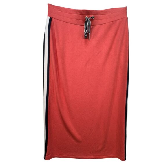 Tommy Hilfiger Womens Sporty Midi Skirt Size M Coral Elastic Waistband & Striped - Picture 1 of 8